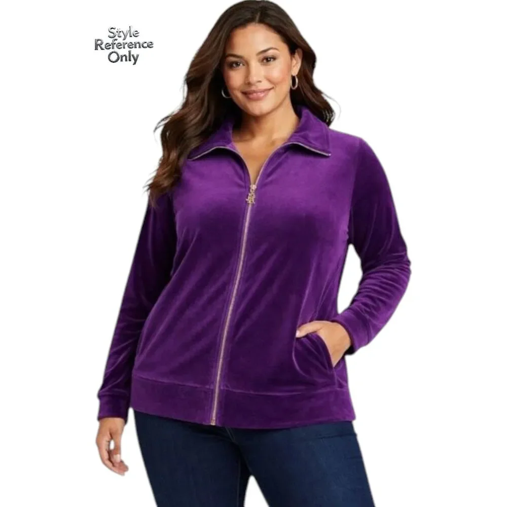Lauren Ralph Lauren Purple Velour Zip Track Jacket Size 1X LRL Velvet EUC